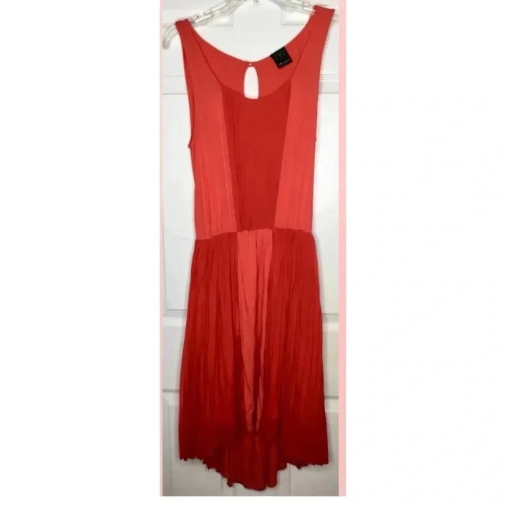 Women ELLA MOSS red Pink Color Block Pleated Sleeveless Dress Sz XS EUC